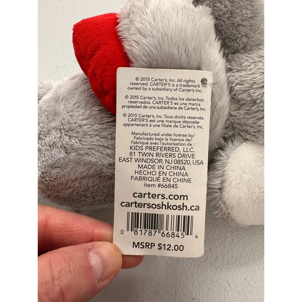 Carters‎ Grey Elephant Plush Red Heart Stuffed Animal 66845 2015 NWT